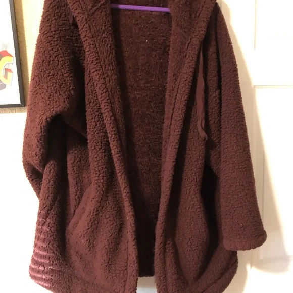 American eagle so soft teddy jacket sz xxl womens Burgundy color - Picture 2 of 6